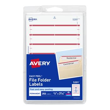 Avery File Folder Labels on 4 in x 6 in Sheets, Easy Peel, Print and Handwrite, 2/3 in x 3-7/16 in, White and Red, 252/Pack