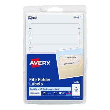 Avery File Folder Labels on 4 in x 6 in Sheets, Easy Peel, Print and Handwrite, 2/3 in x 3-7/16 in, White, 252/Pack