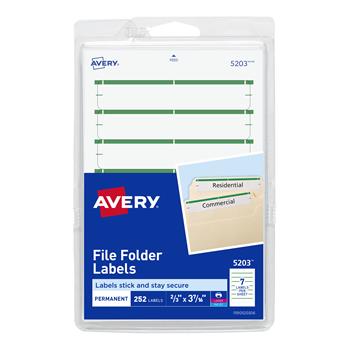 Avery File Folder Labels on 4 in x 6 in Sheets, Easy Peel, Print or Write, 2/3 in x 3-7/16 in, White and Green, 252/Pack