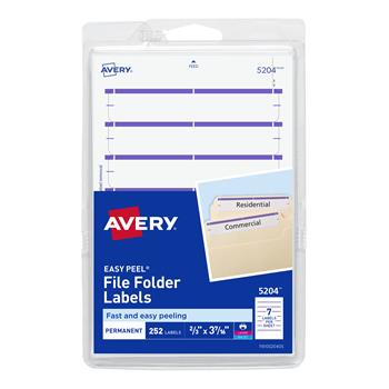 Avery File Folder Labels on 4 in x 6 in Sheets, Easy Peel, Print or Write, 2/3 in x 3-7/16 in, White and Purple, 252/Pack