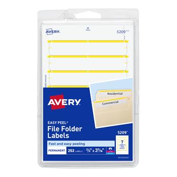 Avery File Folder Labels on 4 in x 6 in Sheets, Easy Peel, Print or Write, 2/3 in x 3-7/16 in, White and Yellow, 252/Pack
