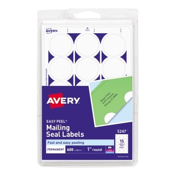 Avery Mailing Seals, Permanent Adhesive, 1&quot; Diameter, 600/PK