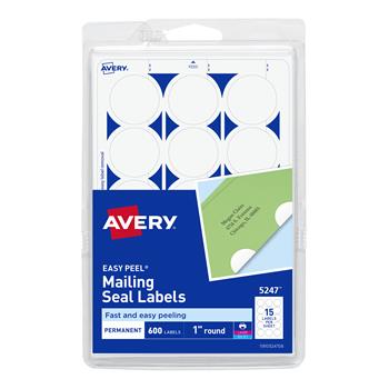 Avery Mailing Seal Labels, 1&quot; Dia, White, 600/Pack