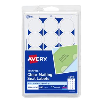 Avery Mailing Seal Labels, 1&quot; Dia, Clear, 480/Pack