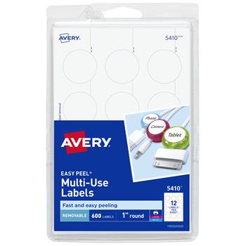 Avery Removable Multiuse Labels, Removable Adhesive, 1 in Diameter, 600/Pack