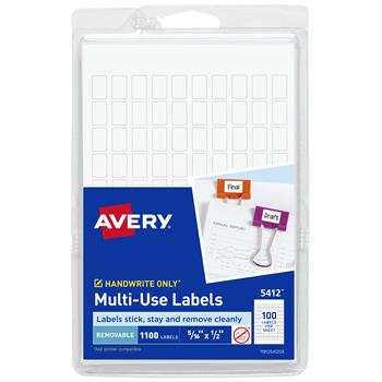 Avery Removable Labels, Removable Adhesive, Handwrite, 5/16&quot; x 1/2&quot;, 1,100/PK, 18 PK/CS