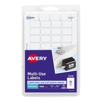 Avery Removable  Labels, Removable Adhesive, 1/2&quot; x 3/4&quot;, 1008/PK