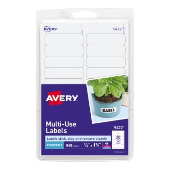 Avery Removable Labels, Removable Adhesive, 1/2&quot; x 1 3/4&quot;, 840/PK