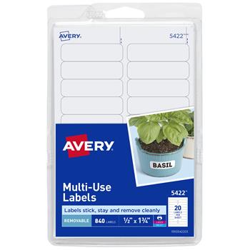 Avery Removable Labels, Removable Adhesive, 1/2 in x 1-3/4 in, 840/Pack