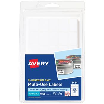 Avery Multi-Use Blank Removable Labels, Non-Printable, 5/8 in x 7/8 in, White, 1,000/Pack