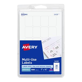 Avery Removable  Labels, Removable Adhesive, 1 in x 3/4 in, 1,000/Pack