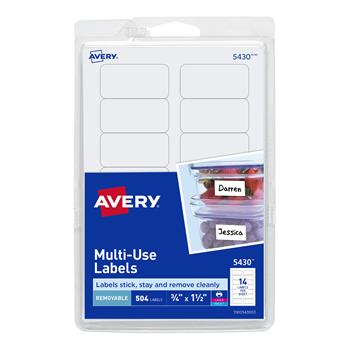 Avery Removable Labels, Removable Adhesive, 3/4 in x 1-1/2 in, 504/Pack