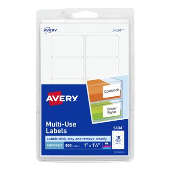 Avery Removable Labels, Removable Adhesive, 1 in x 1-1/2 in, 500/Pack