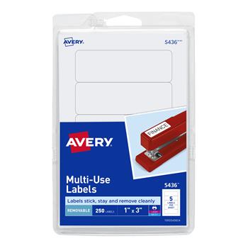 Avery Multi-Use Removable Labels, Print or Write ID Labels,  1 in x 3 in, White, 250/Pack