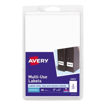 Avery Removable Labels, Removable Adhesive, 3&quot; x 4&quot;, 80 Labels/PK