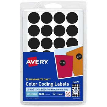 Avery Color-Coding Removable Labels, 3/4 Inch Round Labels, Non-Printable, Black, 1,008/Pack