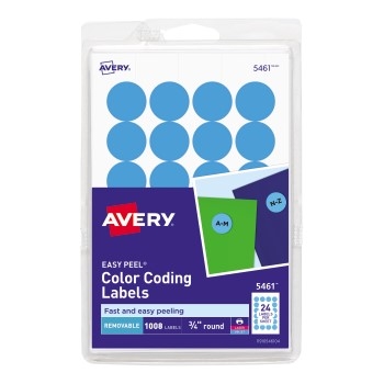 Avery Removable Color-Coding Labels, Removable Adhesive, Light Blue, 3/4&quot; Diameter, 1008/PK
