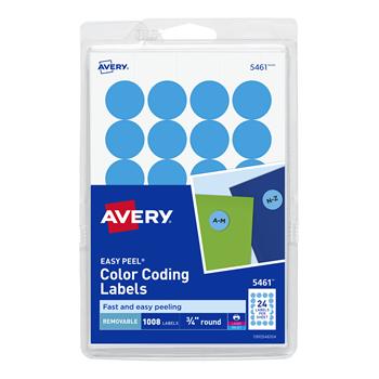 Avery Printable Color-Coding Labels, Removable Adhesive, 3/4 in Round, Light Blue, 1,008/Pack