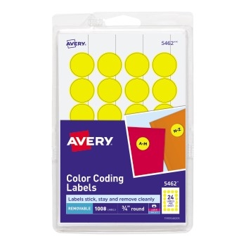 Avery Removable Color-Coding Labels, Removable Adhesive, Yellow, 3/4&quot; Diameter, 1008/PK