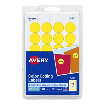 Avery Printable Color-Coding Labels, Removable Adhesive, 3/4 in Round, Yellow, 1,008/Pack