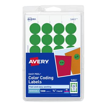 Avery Printable Color-Coding Labels, Removable Adhesive, 3/4 in Round, Green, 1,008/Pack