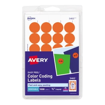 Avery Removable Color-Coding Labels, Removable Adhesive, Orange, 3/4&quot; Diameter, 1008/PK
