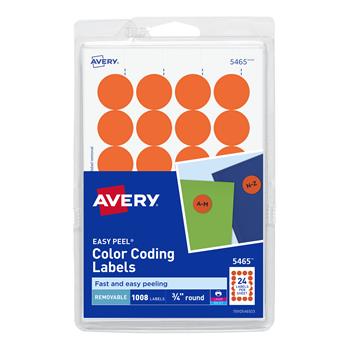 Avery Printable Color-Coding Labels, Removable Adhesive, 3/4 in Round, Orange, 1,008/Pack