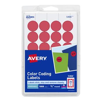 Avery Printable Color-Coding Labels, Removable Adhesive, 3/4 in Round, Red, 1,008/Pack