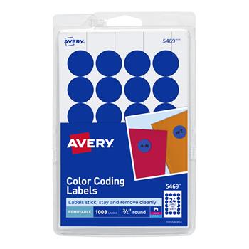Avery Printable Color-Coding Labels, Removable Adhesive, 3/4 in Round, Dark Blue, 1,008/Pack