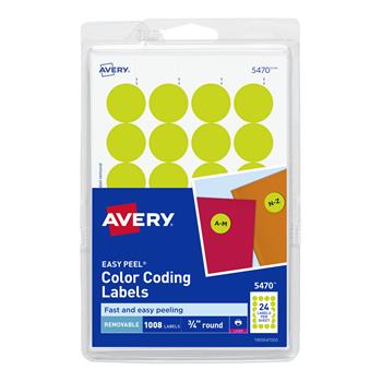 Avery Printable Color-Coding Labels, Removable Adhesive, 3/4 in Round, Neon Yellow, 1,008/Pack
