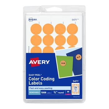 Avery Printable Color-Coding Labels, Removable Adhesive, 3/4 in Round, Neon Orange, 1,008/Pack
