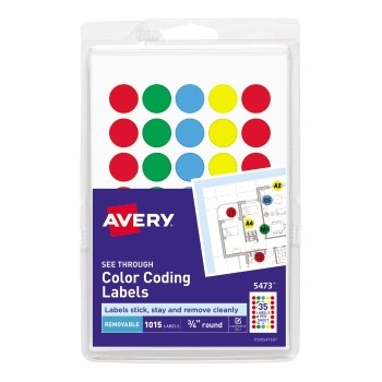 Avery&#174; Removable See-Through Color Dots, Handwrite Only, 3/4&quot; Diameter, 1000/PK