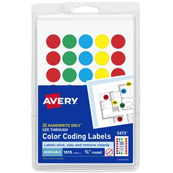 Avery See-Through Color-Coding Removable Labels, 3/4 inch Round Labels, Non-Printable, Assorted Translucent Colors, 1,015/Pack