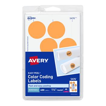 Avery Printable Color-Coding Labels, Removable Adhesive, 1-1/4 in Round, Neon Orange, 400/Pack