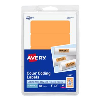 Avery Self-Adhesive Removable Labels, 1 in x 3 in, Orange Neon, 200/Pack
