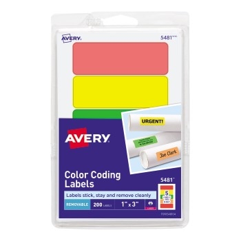 Avery Removable Color-Coding Labels, Removable Adhesive, Assorted Neon Colors, 1&quot; x 3&quot;, 200/PK, 18 PK/CS