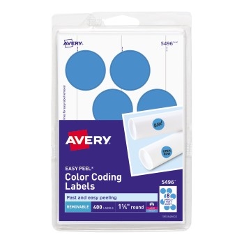 Avery Removable Color-Coding Labels, Removable Adhesive, Light Blue, 1 1/4&quot; Diameter, 400/PK