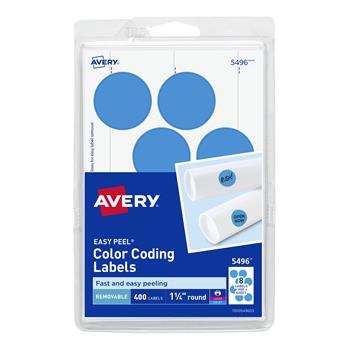 Avery Printable Color-Coding Labels, Removable Adhesive, 1-1/4 in Round, Light Blue, 400/Pack