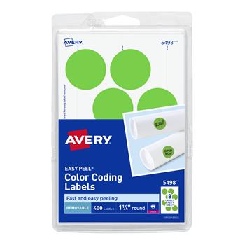 Avery Printable Color-Coding Labels, Removable Adhesive, 1-1/4 in Round, Neon Green, 400/Pack