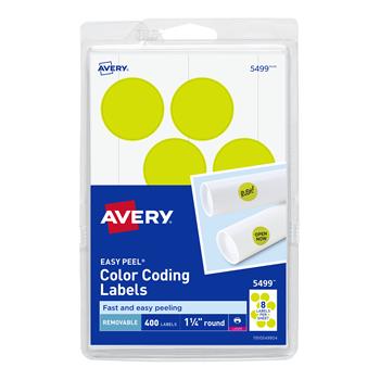 Avery Printable Color-Coding Labels, Removable Adhesive, 1-1/4 in Round, Neon Yellow, 400/Pack