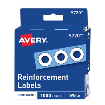 Avery Self-Adhesive Hole Reinforcement Stickers, 1/4 in Diameter Hole Punch Reinforcement Labels, Non-Printable, White, 1,000/Pack
