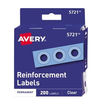 Avery Self-Adhesive Reinforcement Labels, Clear, 1/4&quot; Round, 200/PK