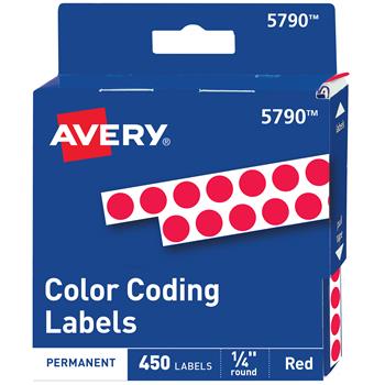 Avery Color-Coding Permanent Labels, 1/4 in Round Stickers, Non-Printable, Red, 450/Pack