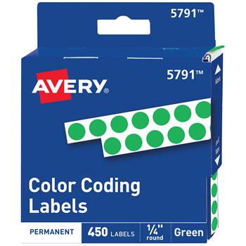 Avery Color-Coding Permanent Labels, 1/4 in Round Stickers, Non-Printable, Green, 450/Pack