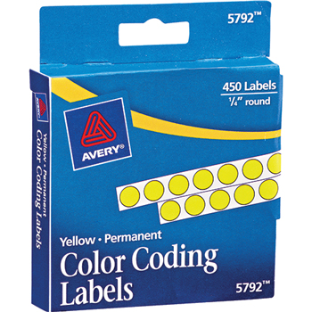 Avery Color-Coding Labels, 1/4&quot; Round, Yellow, 450 Labels/PK, 24 Packs/CT