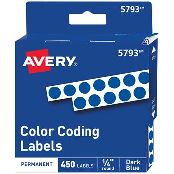Avery Color-Coding Permanent Labels, 1/4 in Round Stickers, Non-Printable, Dark Blue, 450/Pack
