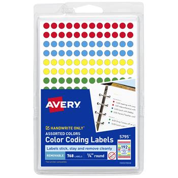 Avery Color-Coding Removable Labels, 1/4 Inch Round Labels, Non-Printable, Assorted Colors, 760/Pack