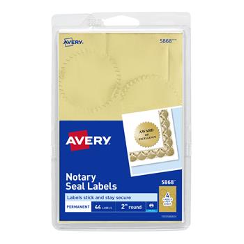 Avery Notary Seal Labels, 2 in Diameter, Printable, Inkjet, Gold, 44/Pack