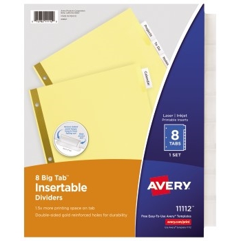 Avery Big Tab™ Insertable Dividers, Buff Paper, Clear Tabs, 8-Tab Set