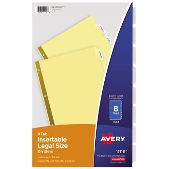 Avery Legal Size Insertable Dividers, Buff Paper, Clear Tabs, 8-Tab Set